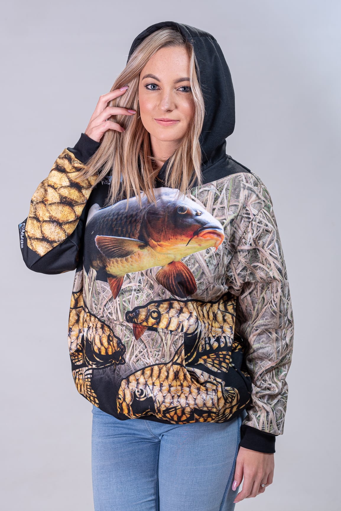 Full colour die sublimation on hoodie front hood on